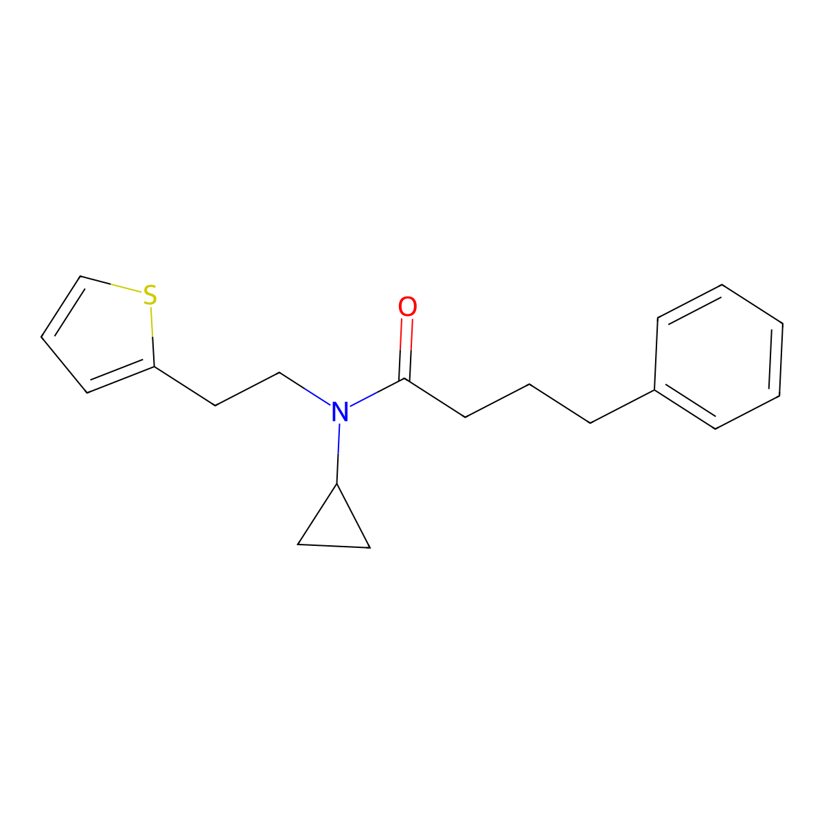 N-cyclopropyl-4-phenyl-N-[2-(thiophen-2-yl)ethyl]butanamide molecular structure, CAS 1396866-96-8