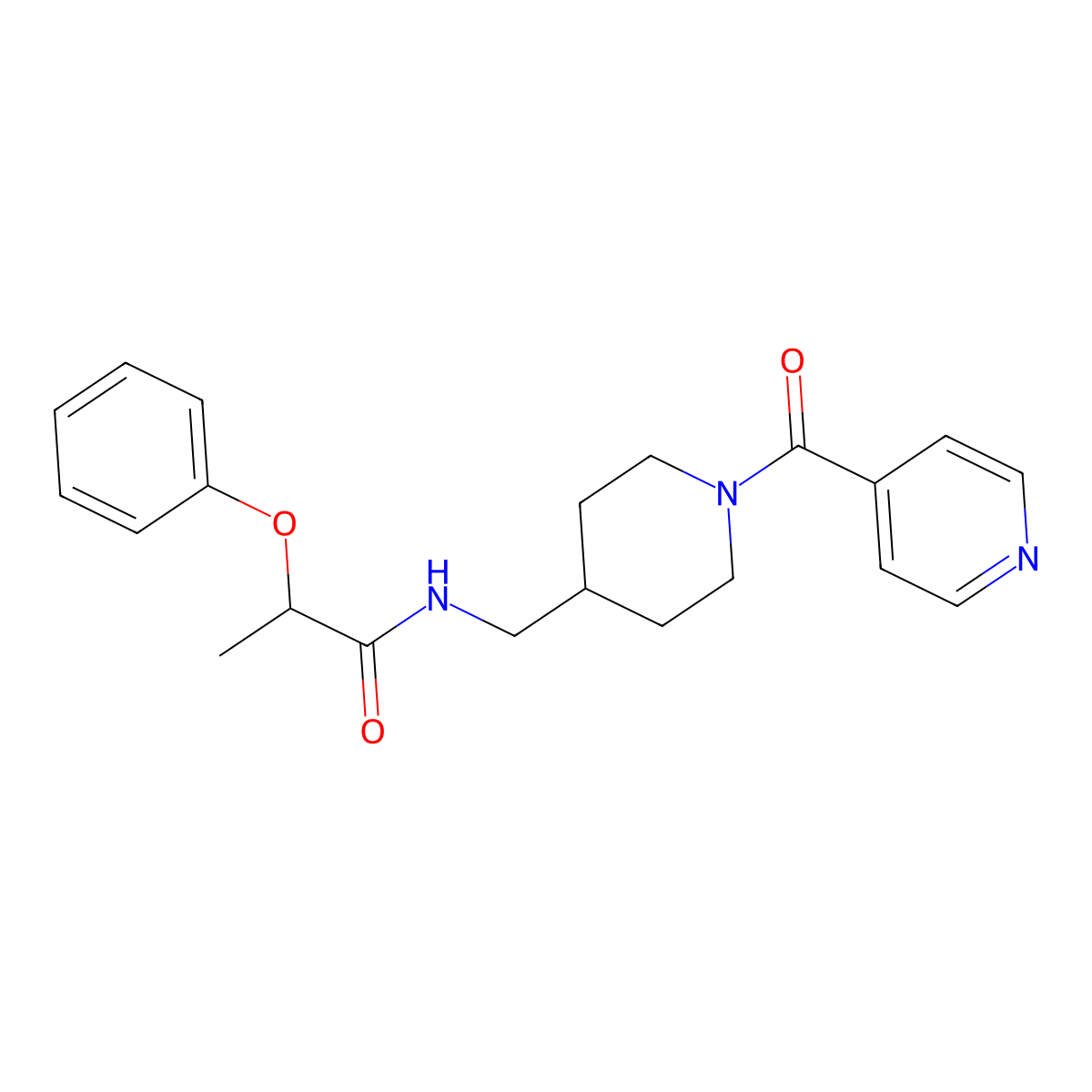 N-((1-isonicotinoylpiperidin-4-yl)methyl)-2-phenoxypropanamide molecular structure, CAS 1396866-98-0