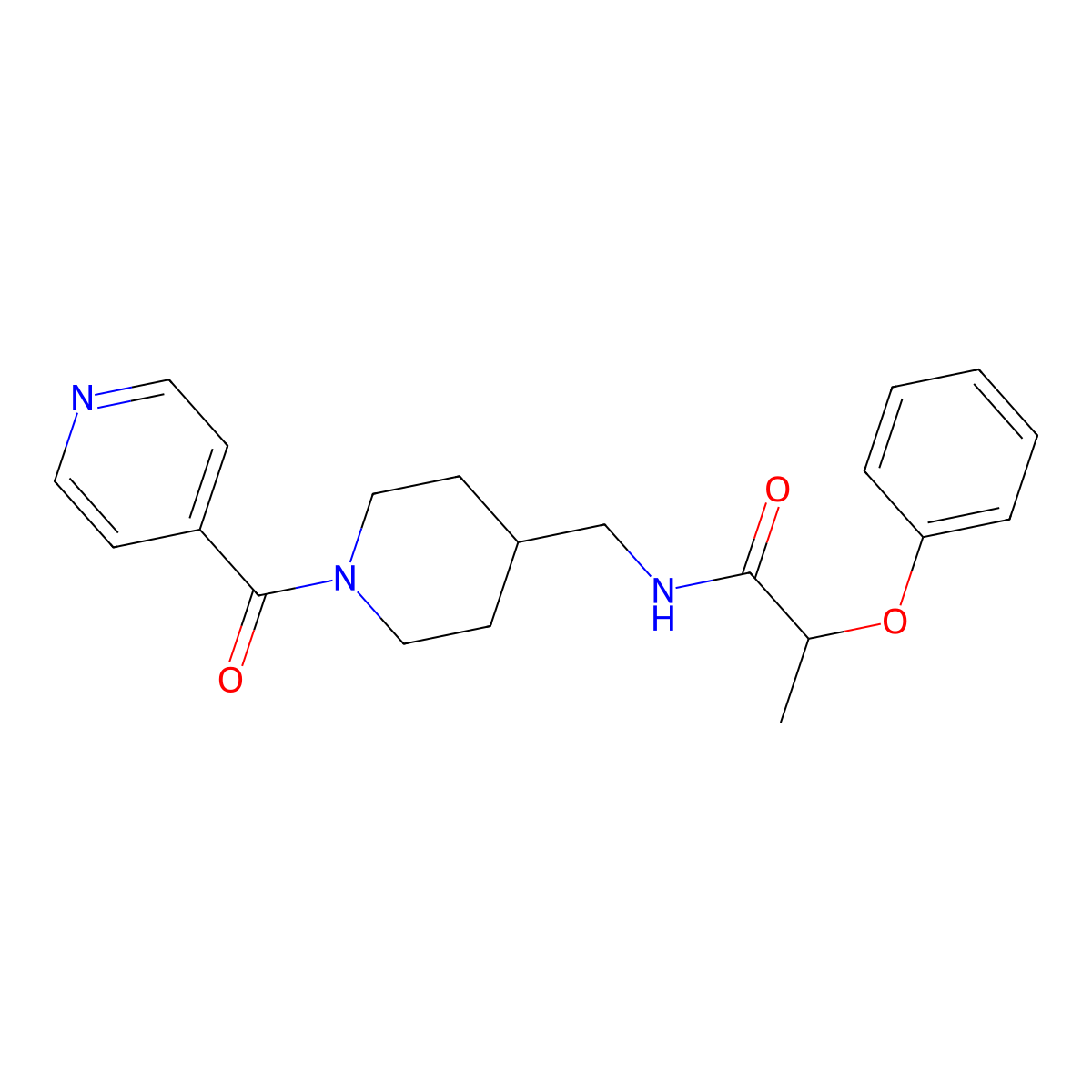 N-((1-isonicotinoylpiperidin-4-yl)methyl)-2-phenoxypropanamide molecular structure, CAS 1396866-98-0
