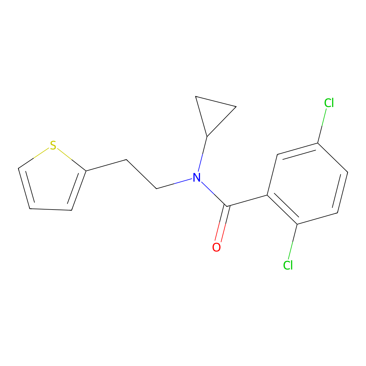 2,5-dichloro-N-cyclopropyl-N-[2-(thiophen-2-yl)ethyl]benzamide molecular structure, CAS 1396867-03-0