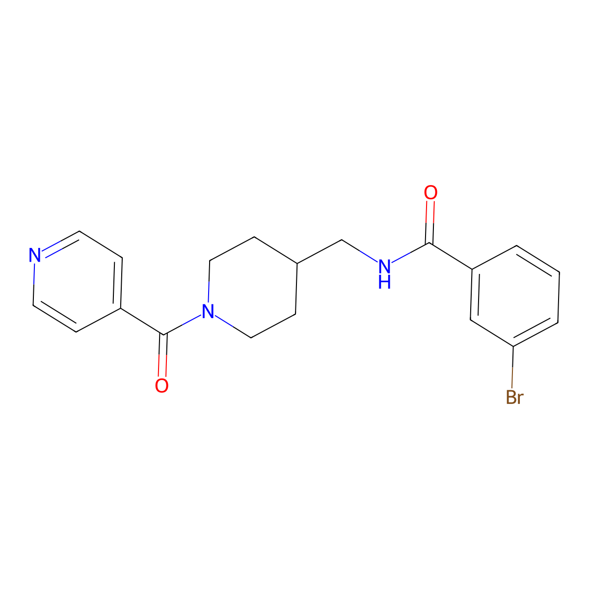 3-bromo-N-((1-isonicotinoylpiperidin-4-yl)methyl)benzamide molecular structure, CAS 1396867-04-1
