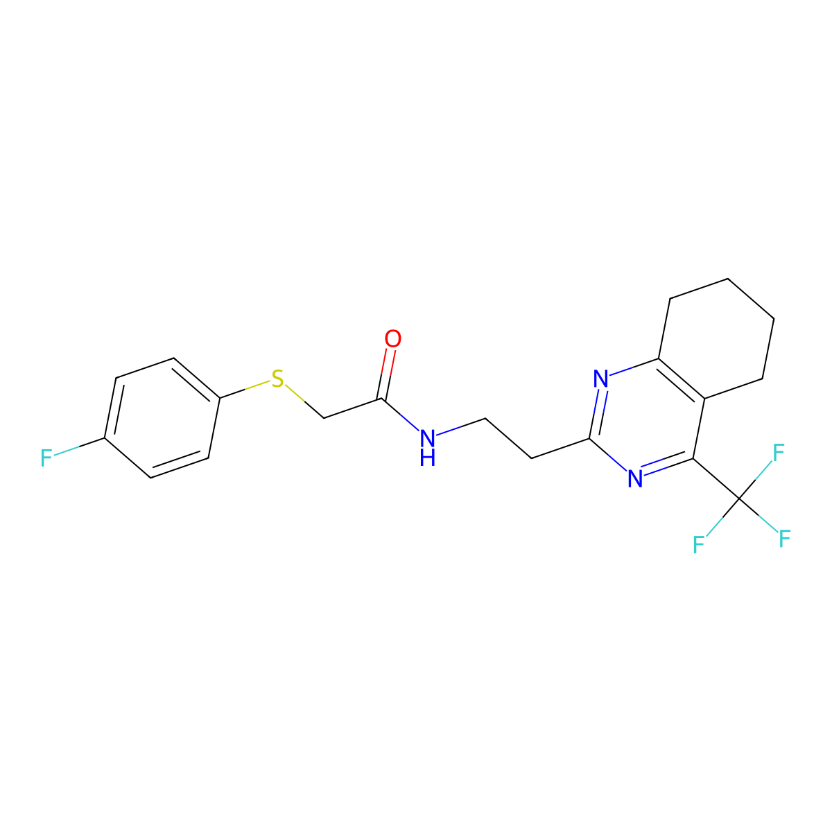 2-((4-fluorophenyl)thio)-N-(2-(4-(trifluoromethyl)-5,6,7,8-tetrahydroquinazolin-2-yl)ethyl)acetamide molecular structure, CAS 1396867-05-2