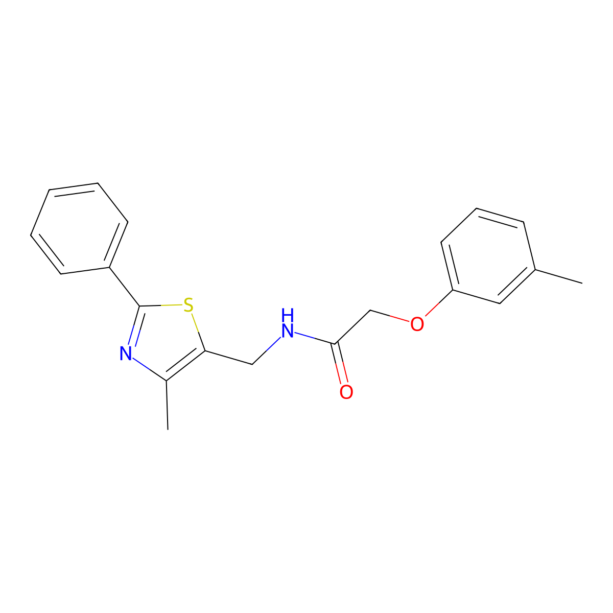 N-((4-methyl-2-phenylthiazol-5-yl)methyl)-2-(m-tolyloxy)acetamide molecular structure, CAS 1396867-08-5