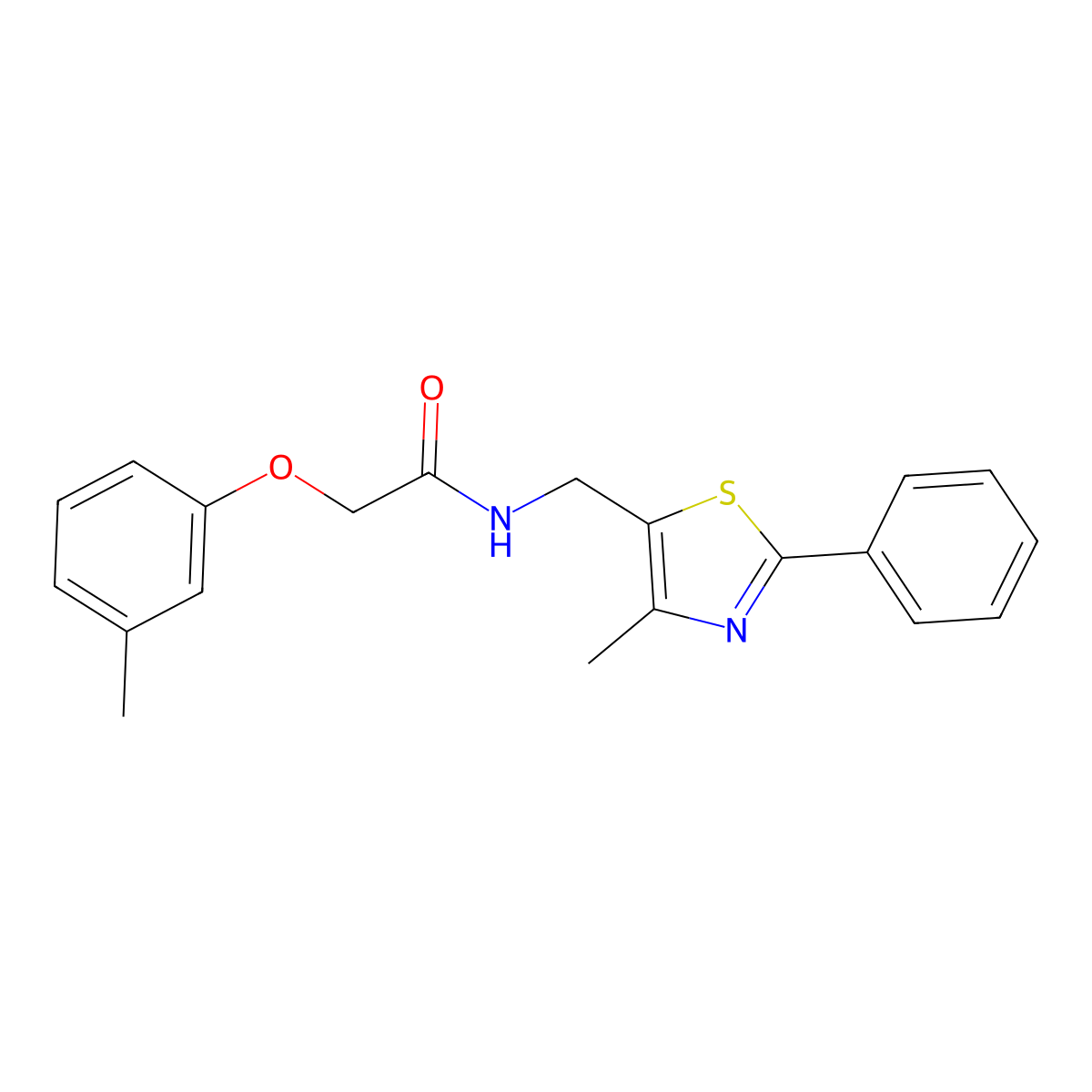 N-((4-methyl-2-phenylthiazol-5-yl)methyl)-2-(m-tolyloxy)acetamide molecular structure, CAS 1396867-08-5