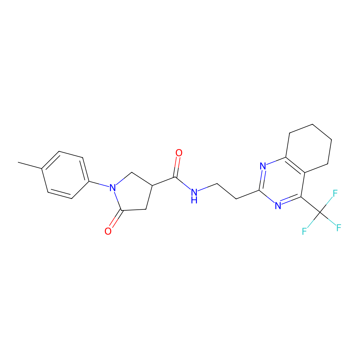 5-oxo-1-(p-tolyl)-N-(2-(4-(trifluoromethyl)-5,6,7,8-tetrahydroquinazolin-2-yl)ethyl)pyrrolidine-3-carboxamide molecular structure, CAS 1396867-10-9