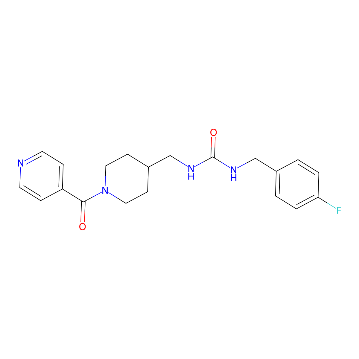 1-(4-Fluorobenzyl)-3-((1-isonicotinoylpiperidin-4-yl)methyl)urea molecular structure, CAS 1396867-11-0