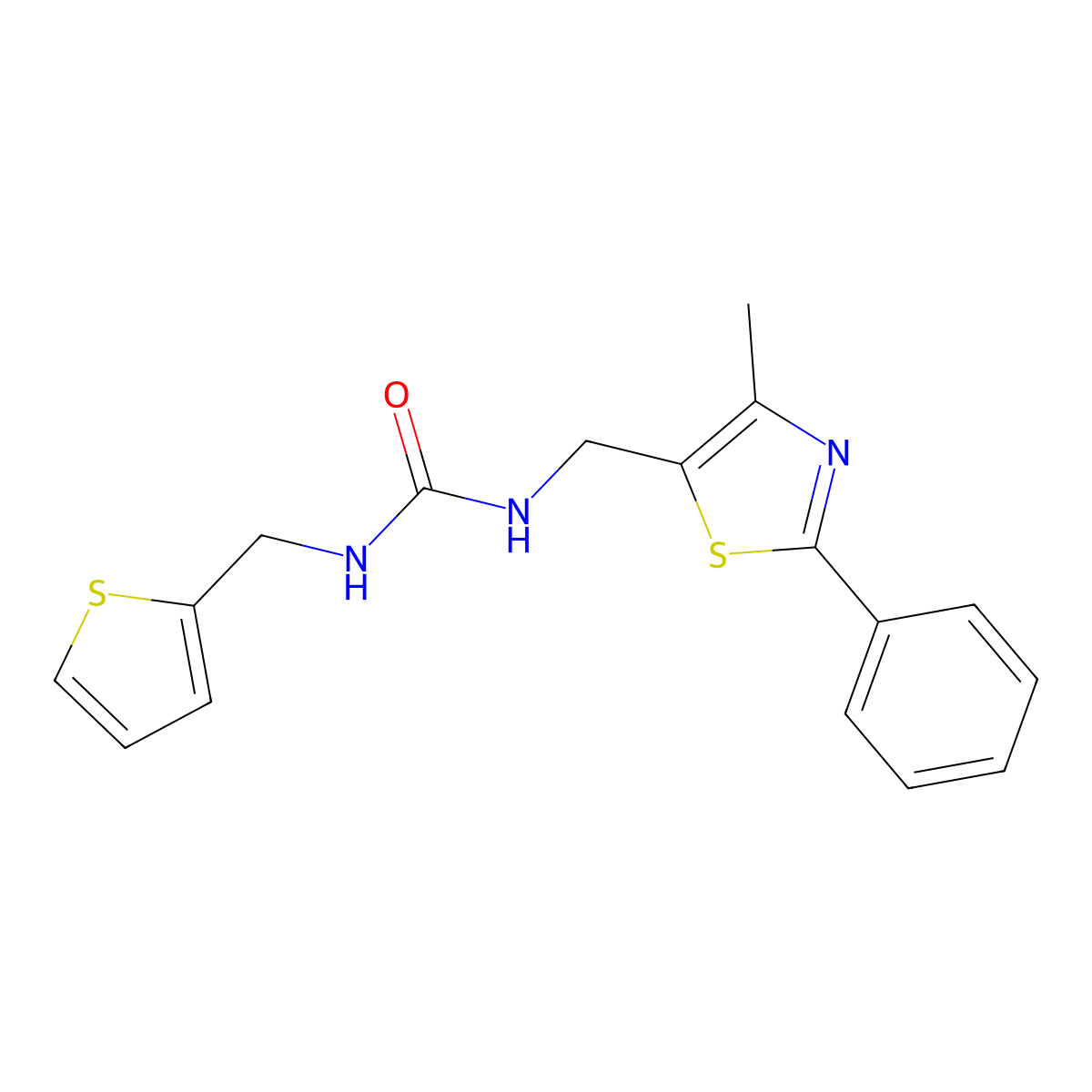 1-((4-Methyl-2-phenylthiazol-5-yl)methyl)-3-(thiophen-2-ylmethyl)urea molecular structure, CAS 1396867-13-2