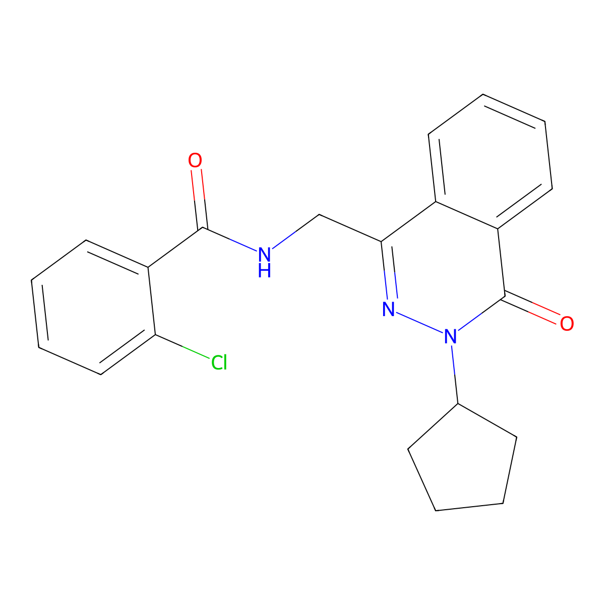 2-chloro-N-((3-cyclopentyl-4-oxo-3,4-dihydrophthalazin-1-yl)methyl)benzamide molecular structure, CAS 1396867-14-3