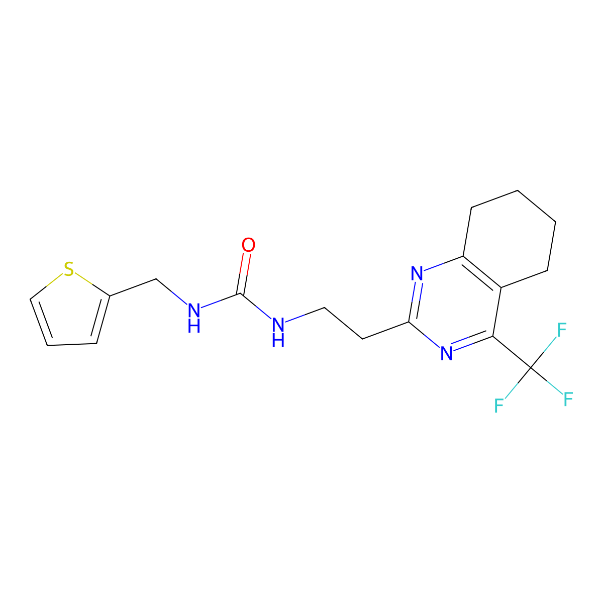 1-(Thiophen-2-ylmethyl)-3-(2-(4-(trifluoromethyl)-5,6,7,8-tetrahydroquinazolin-2-yl)ethyl)urea molecular structure, CAS 1396867-15-4