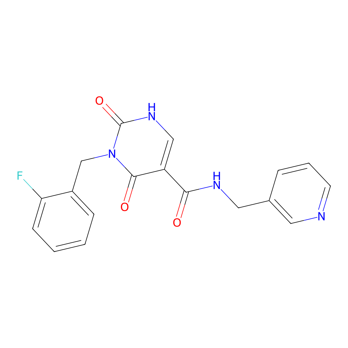 3-(2-fluorobenzyl)-2,4-dioxo-N-(pyridin-3-ylmethyl)-1,2,3,4-tetrahydropyrimidine-5-carboxamide molecular structure, CAS 1396867-19-8