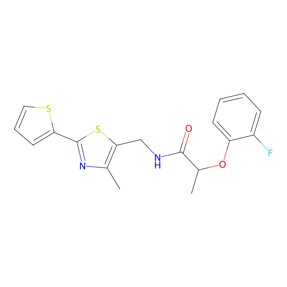 2-(2-fluorophenoxy)-N-((4-methyl-2-(thiophen-2-yl)thiazol-5-yl)methyl)propanamide molecular structure, CAS 1396867-20-1