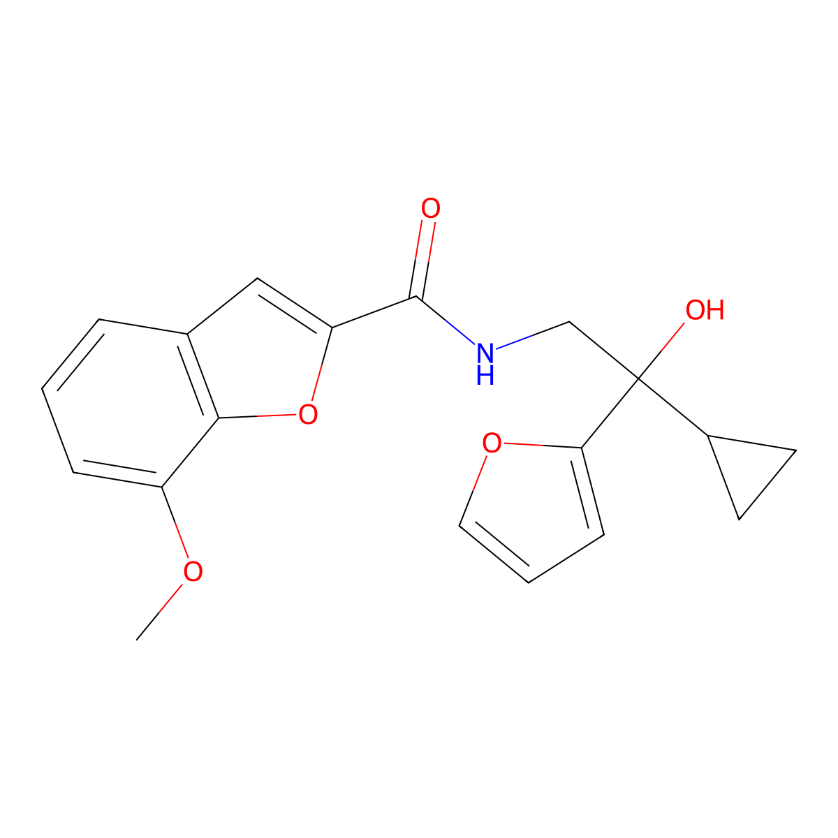 N-(2-cyclopropyl-2-(furan-2-yl)-2-hydroxyethyl)-7-methoxybenzofuran-2-carboxamide molecular structure, CAS 1396867-25-6