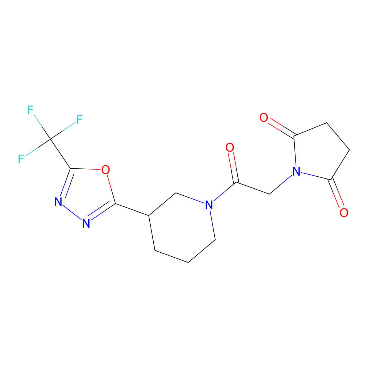 1-(2-Oxo-2-{3-[5-(trifluoromethyl)-1,3,4-oxadiazol-2-yl]piperidin-1-yl}ethyl)pyrrolidine-2,5-dione molecular structure, CAS 1396867-28-9