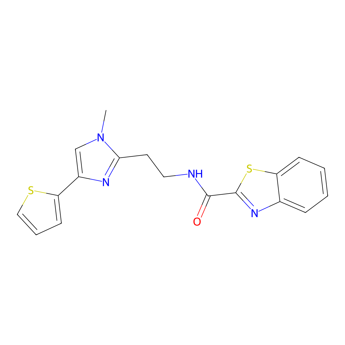 N-(2-(1-methyl-4-(thiophen-2-yl)-1H-imidazol-2-yl)ethyl)benzo[d]thiazole-2-carboxamide molecular structure, CAS 1396867-30-3