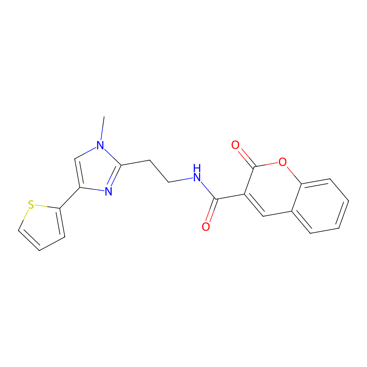 N-(2-(1-methyl-4-(thiophen-2-yl)-1H-imidazol-2-yl)ethyl)-2-oxo-2H-chromene-3-carboxamide molecular structure, CAS 1396867-36-9