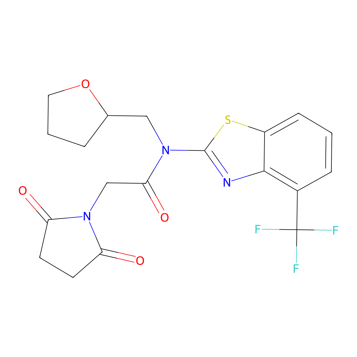 2-(2,5-dioxopyrrolidin-1-yl)-N-((tetrahydrofuran-2-yl)methyl)-N-(4-(trifluoromethyl)benzo[d]thiazol-2-yl)acetamide molecular structure, CAS 1396867-38-1