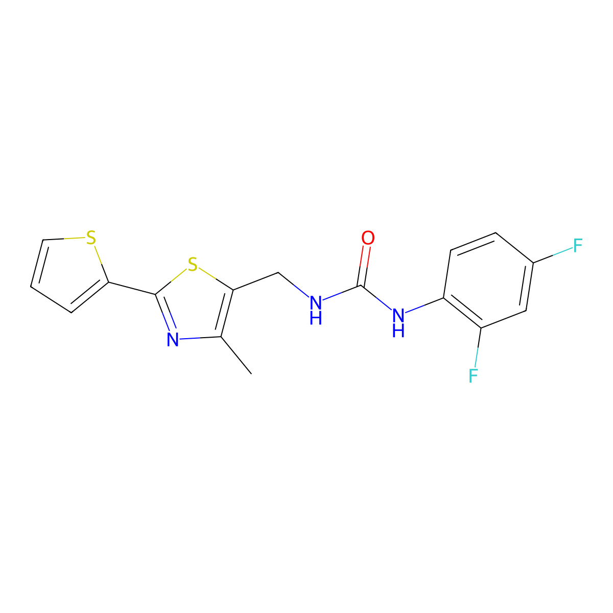1-(2,4-Difluorophenyl)-3-((4-methyl-2-(thiophen-2-yl)thiazol-5-yl)methyl)urea molecular structure, CAS 1396867-39-2