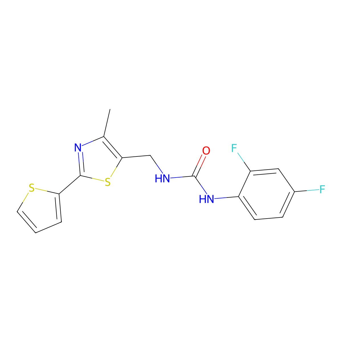 1-(2,4-Difluorophenyl)-3-((4-methyl-2-(thiophen-2-yl)thiazol-5-yl)methyl)urea molecular structure, CAS 1396867-39-2