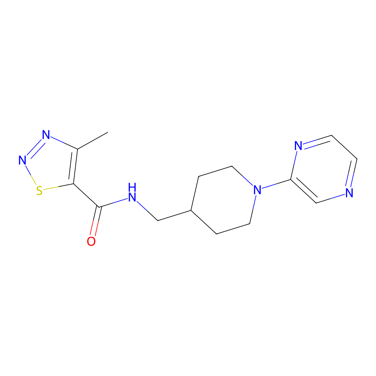 4-methyl-N-{[1-(pyrazin-2-yl)piperidin-4-yl]methyl}-1,2,3-thiadiazole-5-carboxamide molecular structure, CAS 1396867-40-5