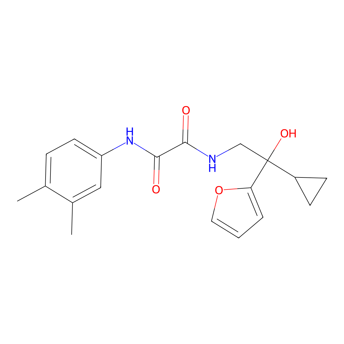 N1-(2-cyclopropyl-2-(furan-2-yl)-2-hydroxyethyl)-N2-(3,4-dimethylphenyl)oxalamide molecular structure, CAS 1396867-41-6