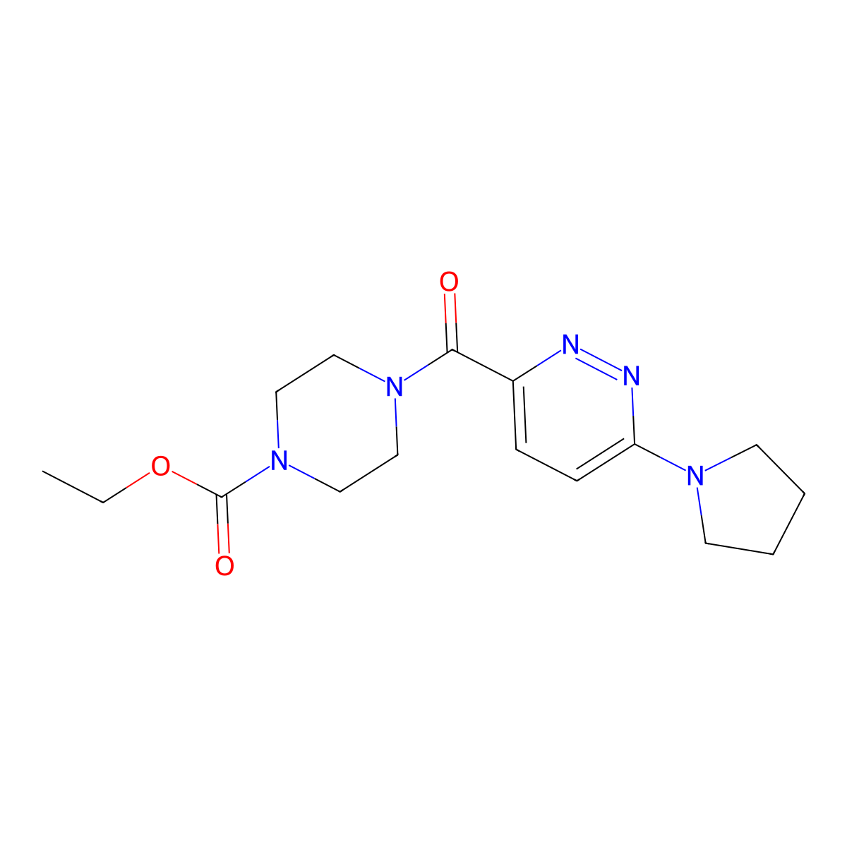 Ethyl 4-(6-(pyrrolidin-1-yl)pyridazine-3-carbonyl)piperazine-1-carboxylate molecular structure, CAS 1396867-42-7