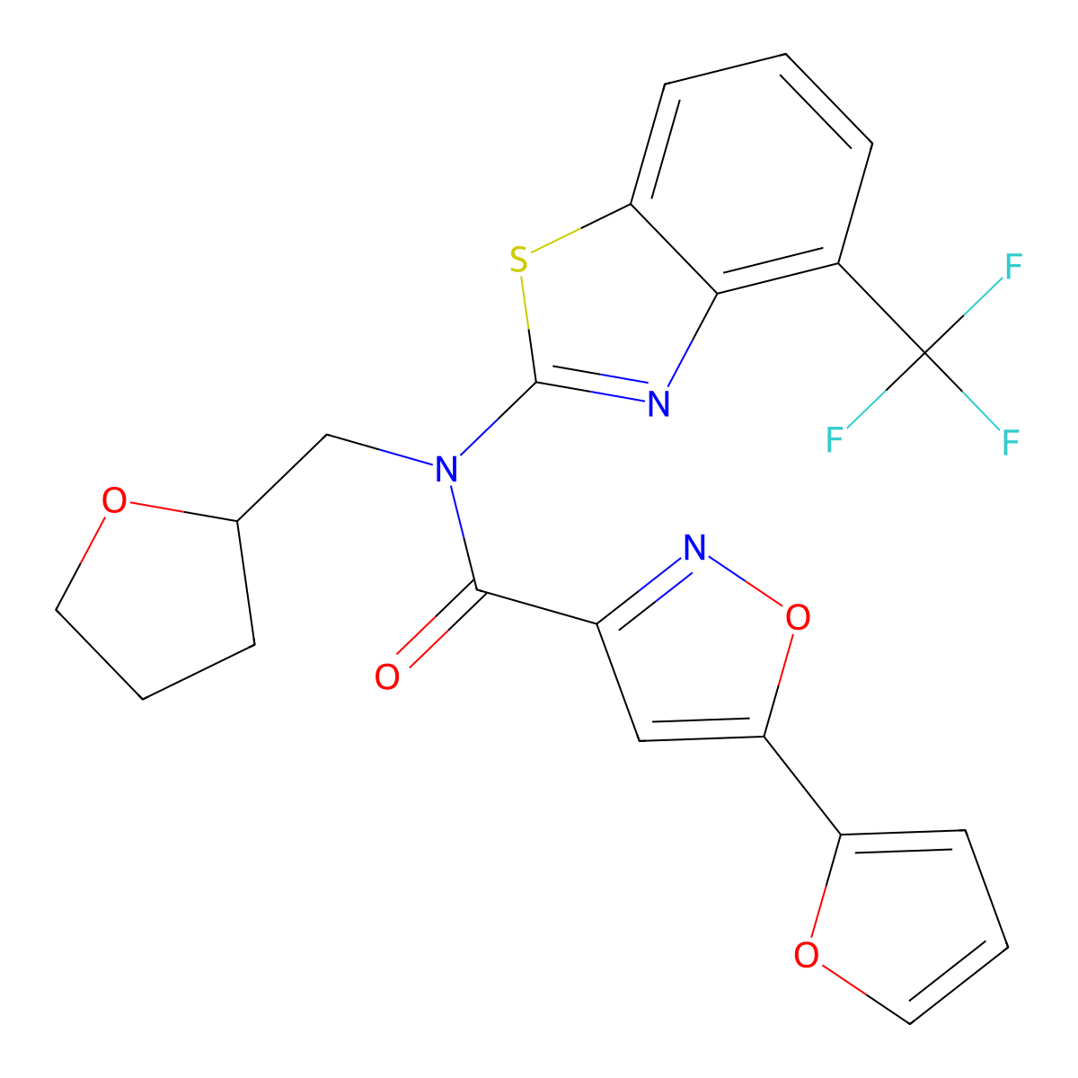 5-(furan-2-yl)-N-((tetrahydrofuran-2-yl)methyl)-N-(4-(trifluoromethyl)benzo[d]thiazol-2-yl)isoxazole-3-carboxamide molecular structure, CAS 1396867-43-8