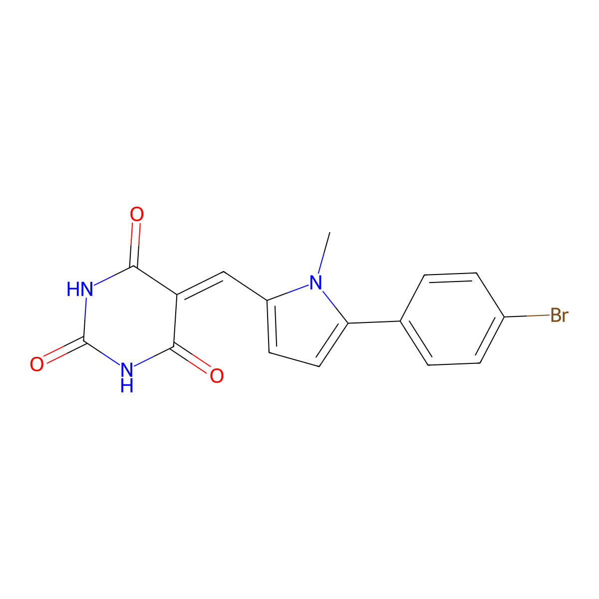 5-((5-(4-bromophenyl)-1-methyl-1H-pyrrol-2-yl)methylene)pyrimidine-2,4,6(1H,3H,5H)-trione molecular structure, CAS 1396867-47-2