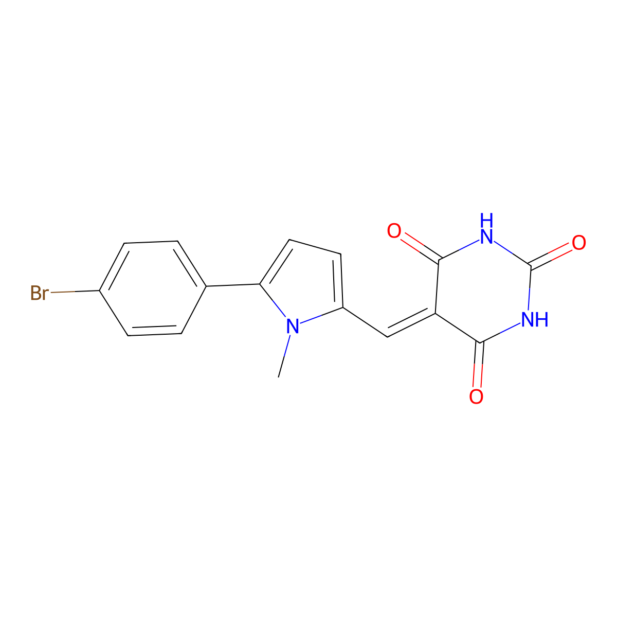 5-((5-(4-bromophenyl)-1-methyl-1H-pyrrol-2-yl)methylene)pyrimidine-2,4,6(1H,3H,5H)-trione molecular structure, CAS 1396867-47-2