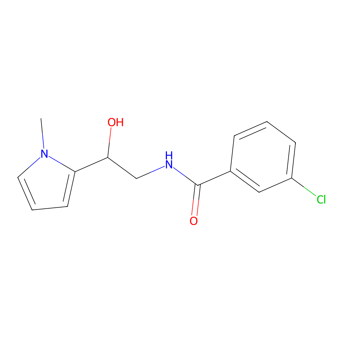 3-chloro-N-(2-hydroxy-2-(1-methyl-1H-pyrrol-2-yl)ethyl)benzamide molecular structure, CAS 1396867-57-4