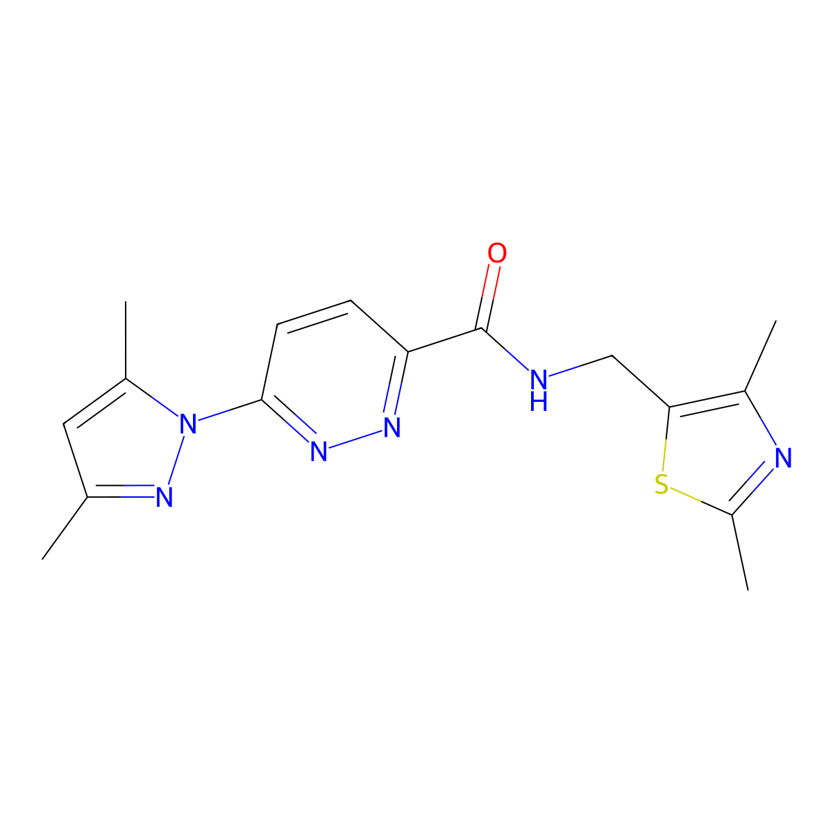 6-(3,5-dimethyl-1H-pyrazol-1-yl)-N-((2,4-dimethylthiazol-5-yl)methyl)pyridazine-3-carboxamide molecular structure, CAS 1396867-58-5