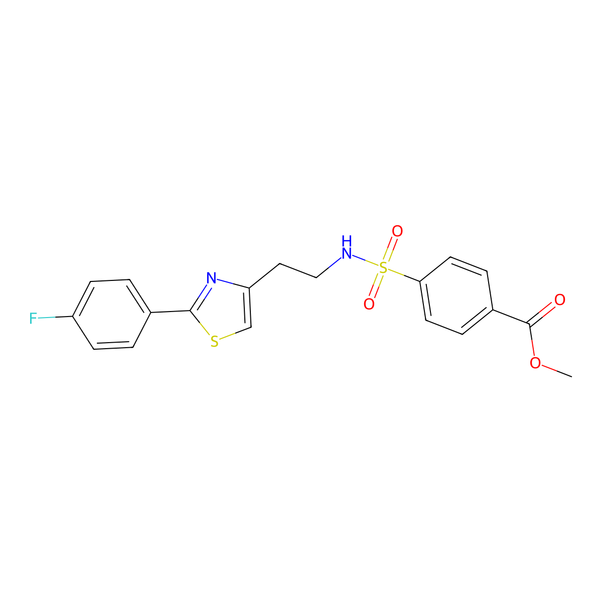methyl 4-(N-(2-(2-(4-fluorophenyl)thiazol-4-yl)ethyl)sulfamoyl)benzoate molecular structure, CAS 1396867-62-1