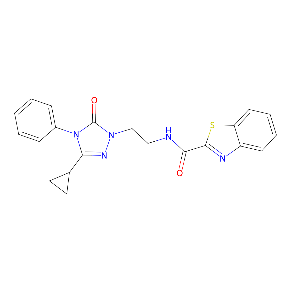 N-(2-(3-cyclopropyl-5-oxo-4-phenyl-4,5-dihydro-1H-1,2,4-triazol-1-yl)ethyl)benzo[d]thiazole-2-carboxamide molecular structure, CAS 1396867-64-3