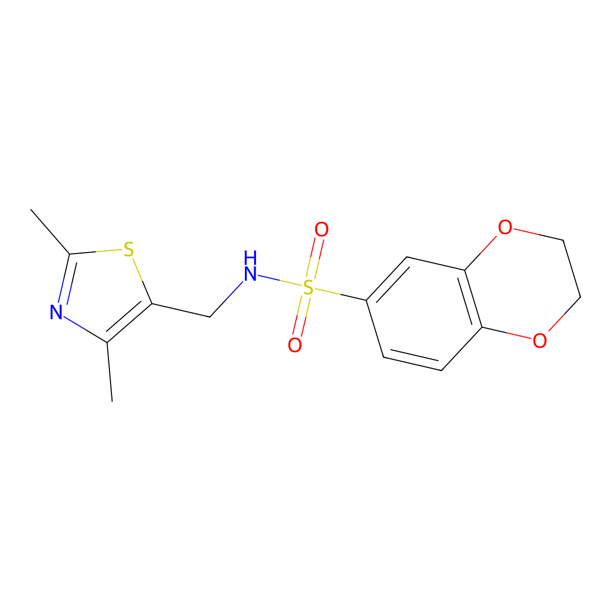 N-((2,4-dimethylthiazol-5-yl)methyl)-2,3-dihydrobenzo[b][1,4]dioxine-6-sulfonamide molecular structure, CAS 1396867-67-6