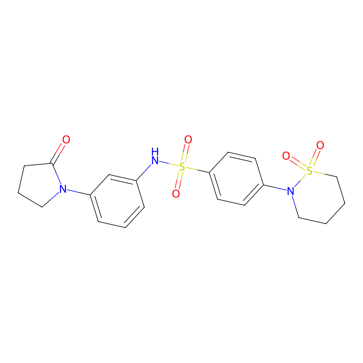 4-(1,1-dioxido-1,2-thiazinan-2-yl)-N-(3-(2-oxopyrrolidin-1-yl)phenyl)benzenesulfonamide molecular structure, CAS 1396867-69-8