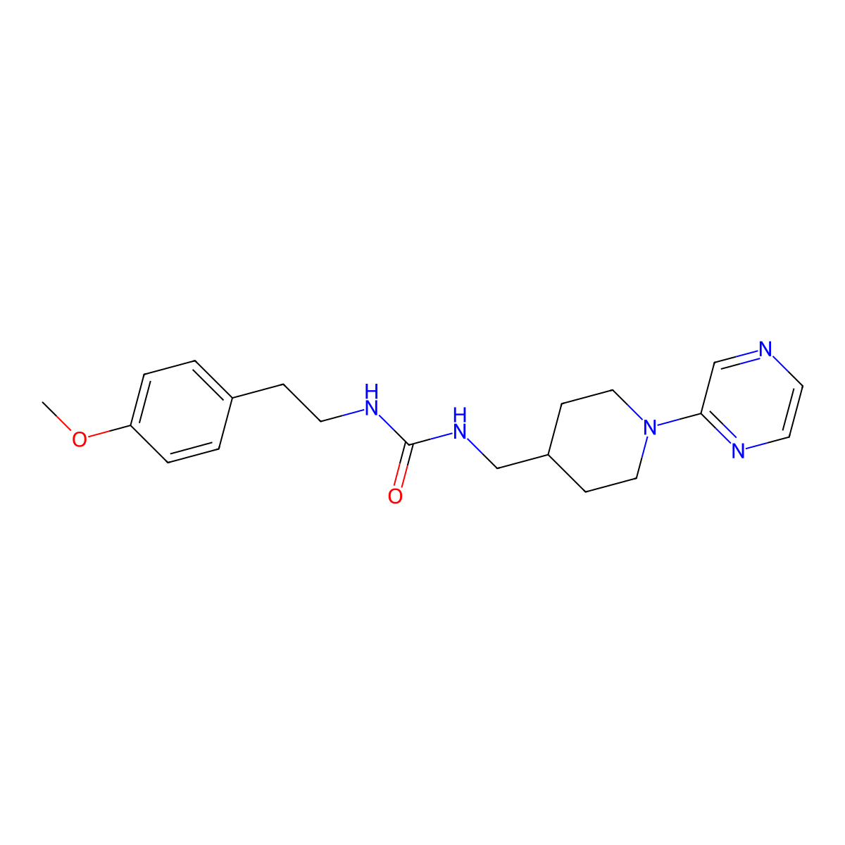 1-(4-Methoxyphenethyl)-3-((1-(pyrazin-2-yl)piperidin-4-yl)methyl)urea molecular structure, CAS 1396867-76-7