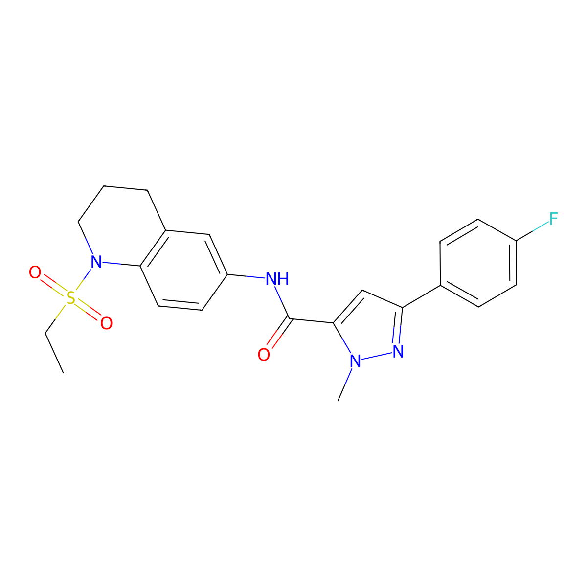 N-(1-(ethylsulfonyl)-1,2,3,4-tetrahydroquinolin-6-yl)-3-(4-fluorophenyl)-1-methyl-1H-pyrazole-5-carboxamide molecular structure, CAS 1396867-77-8