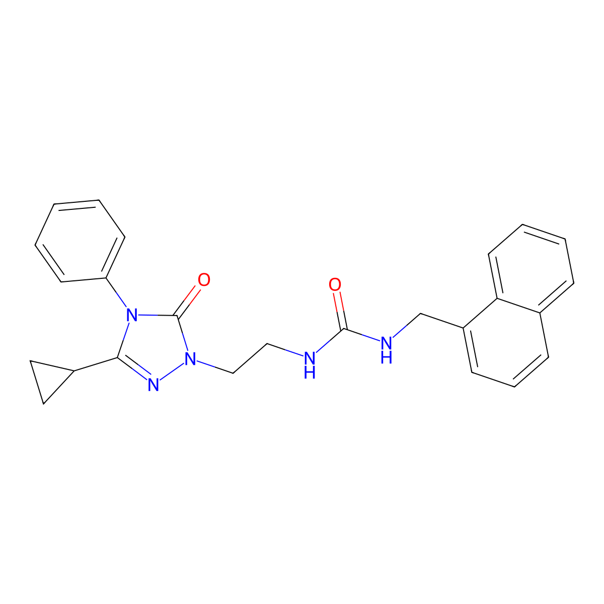 1-(2-(3-cyclopropyl-5-oxo-4-phenyl-4,5-dihydro-1H-1,2,4-triazol-1-yl)ethyl)-3-(naphthalen-1-ylmethyl)urea molecular structure, CAS 1396867-78-9
