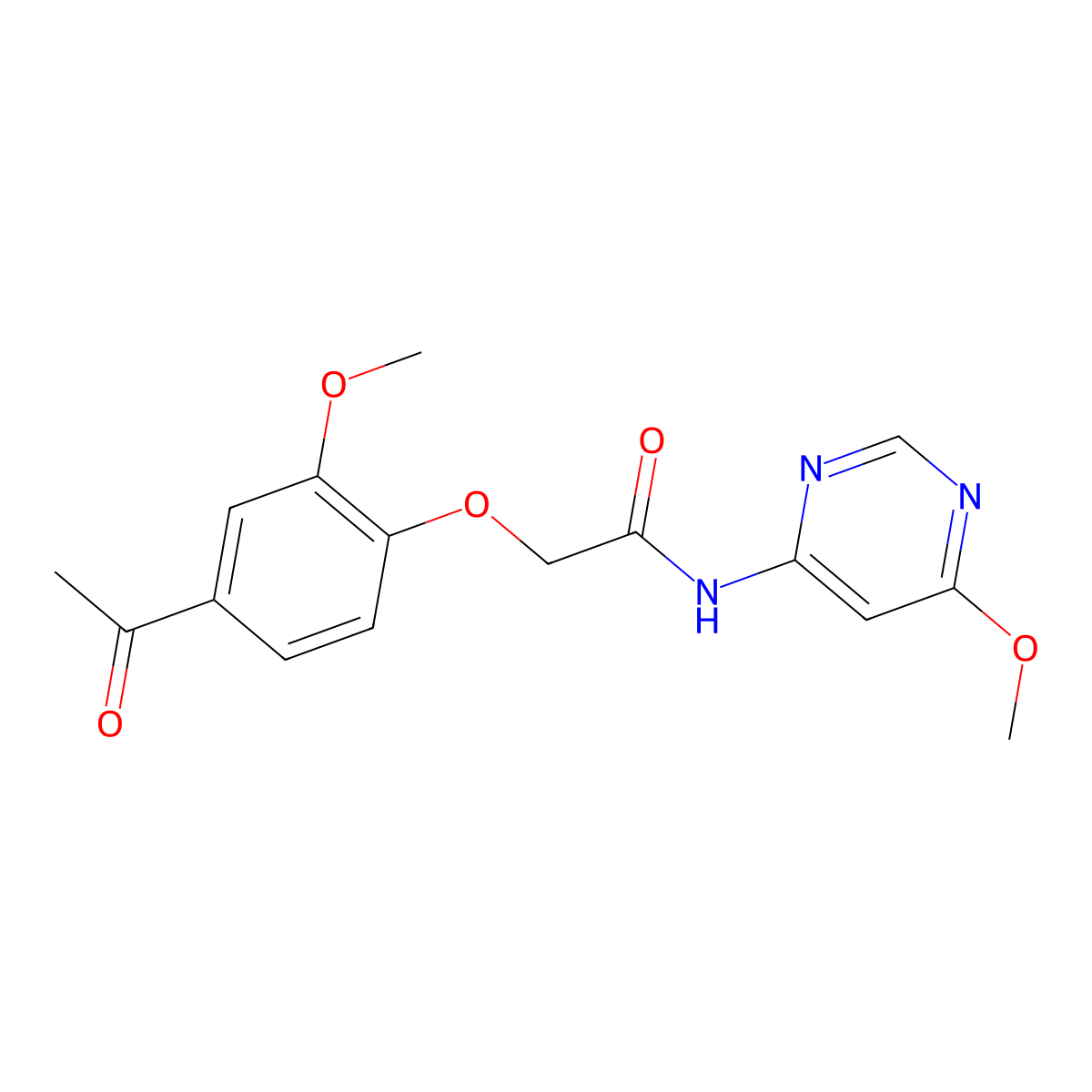2-(4-acetyl-2-methoxyphenoxy)-N-(6-methoxypyrimidin-4-yl)acetamide molecular structure, CAS 1396867-83-6