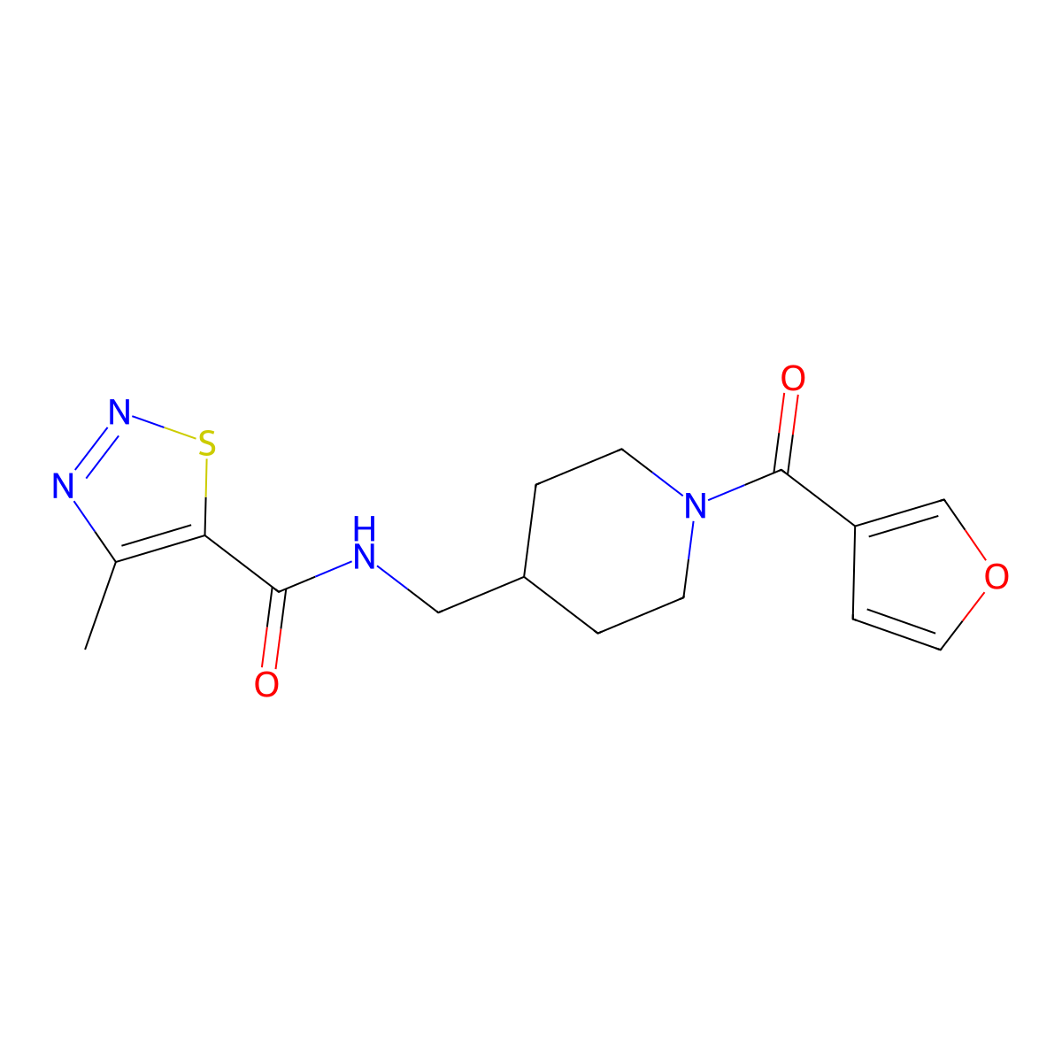 N-((1-(furan-3-carbonyl)piperidin-4-yl)methyl)-4-methyl-1,2,3-thiadiazole-5-carboxamide molecular structure, CAS 1396867-84-7