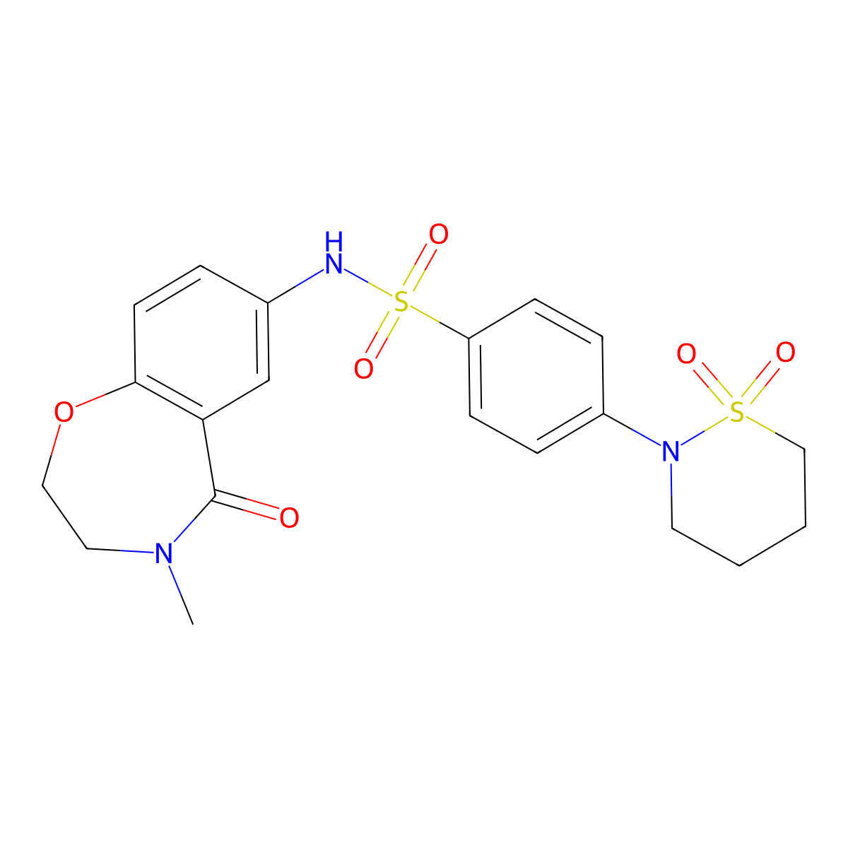 4-(1,1-dioxido-1,2-thiazinan-2-yl)-N-(4-methyl-5-oxo-2,3,4,5-tetrahydrobenzo[f][1,4]oxazepin-7-yl)benzenesulfonamide molecular structure, CAS 1396867-87-0