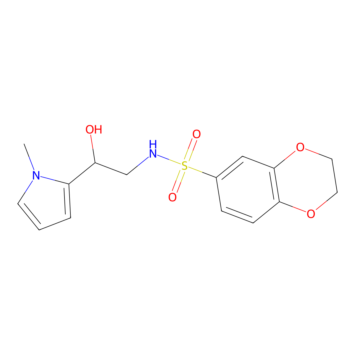 N-(2-hydroxy-2-(1-methyl-1H-pyrrol-2-yl)ethyl)-2,3-dihydrobenzo[b][1,4]dioxine-6-sulfonamide molecular structure, CAS 1396867-92-7