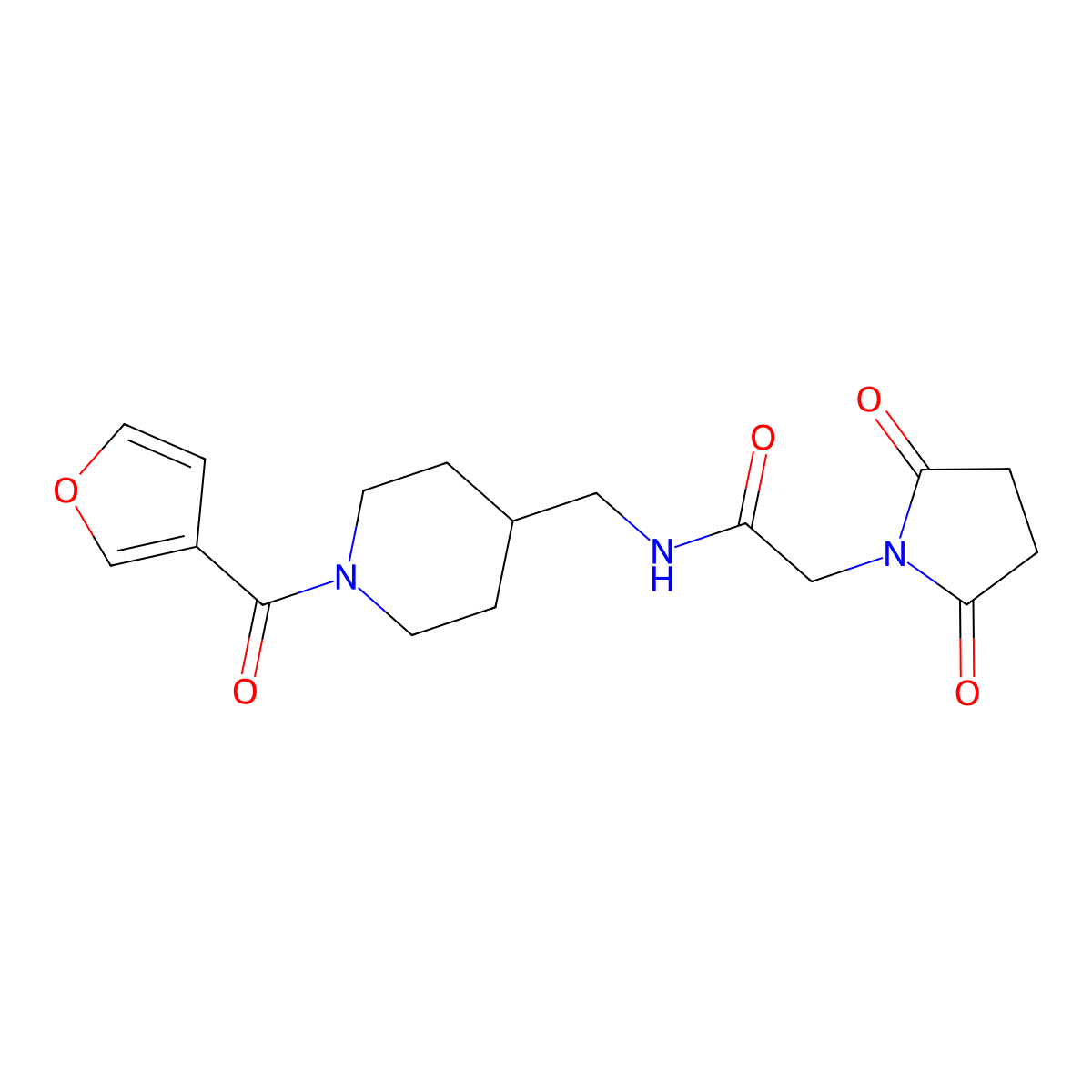 2-(2,5-dioxopyrrolidin-1-yl)-N-((1-(furan-3-carbonyl)piperidin-4-yl)methyl)acetamide molecular structure, CAS 1396867-94-9