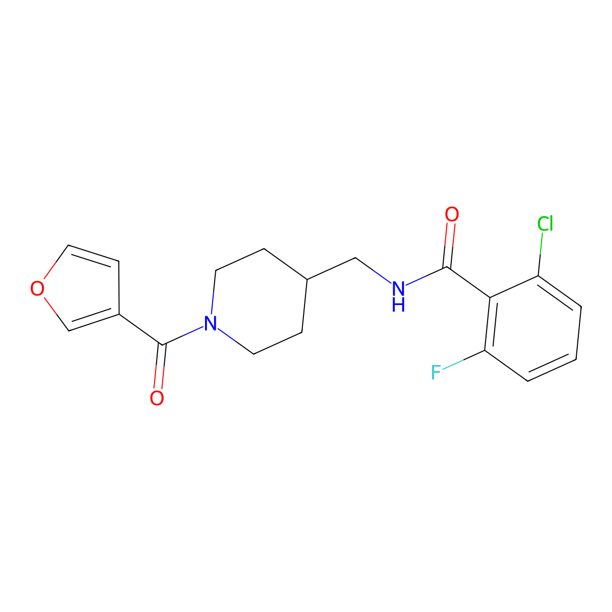 2-chloro-6-fluoro-N-{[1-(furan-3-carbonyl)piperidin-4-yl]methyl}benzamide molecular structure, CAS 1396868-02-2