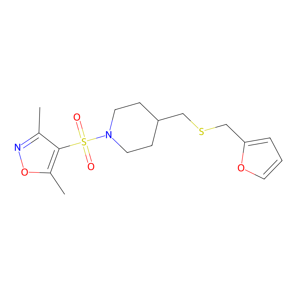 1-[(3,5-Dimethyl-1,2-oxazol-4-yl)sulfonyl]-4-({[(furan-2-yl)methyl]sulfanyl}methyl)piperidine molecular structure, CAS 1396868-03-3