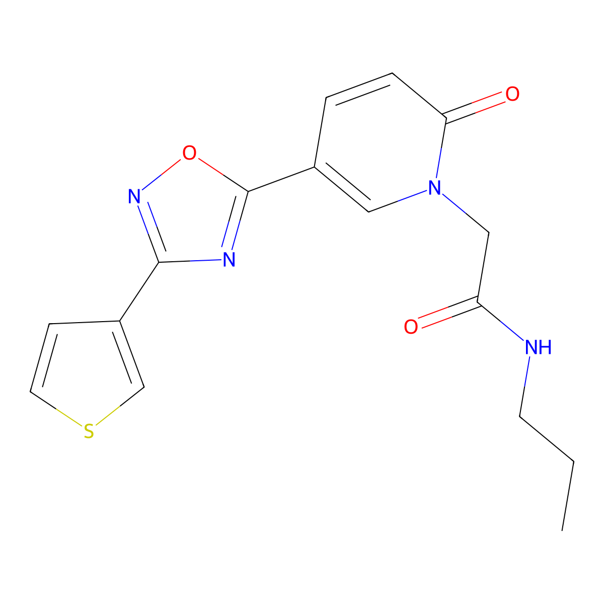 2-[2-oxo-5-[3-(3-thienyl)-1,2,4-oxadiazol-5-yl]pyridin-1(2H)-yl]-N-propylacetamide molecular structure, CAS 1396868-09-9