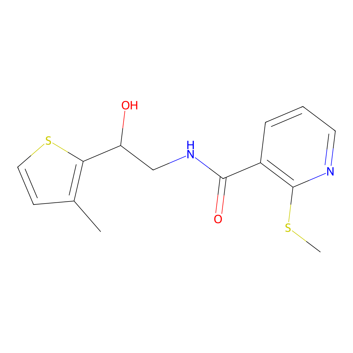 N-(2-hydroxy-2-(3-methylthiophen-2-yl)ethyl)-2-(methylthio)nicotinamide molecular structure, CAS 1396868-25-9