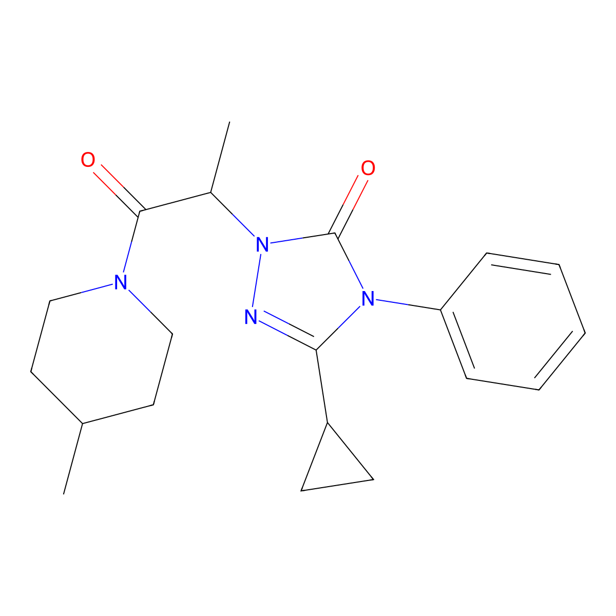 3-cyclopropyl-1-(1-(4-methylpiperidin-1-yl)-1-oxopropan-2-yl)-4-phenyl-1H-1,2,4-triazol-5(4H)-one molecular structure, CAS 1396868-28-2