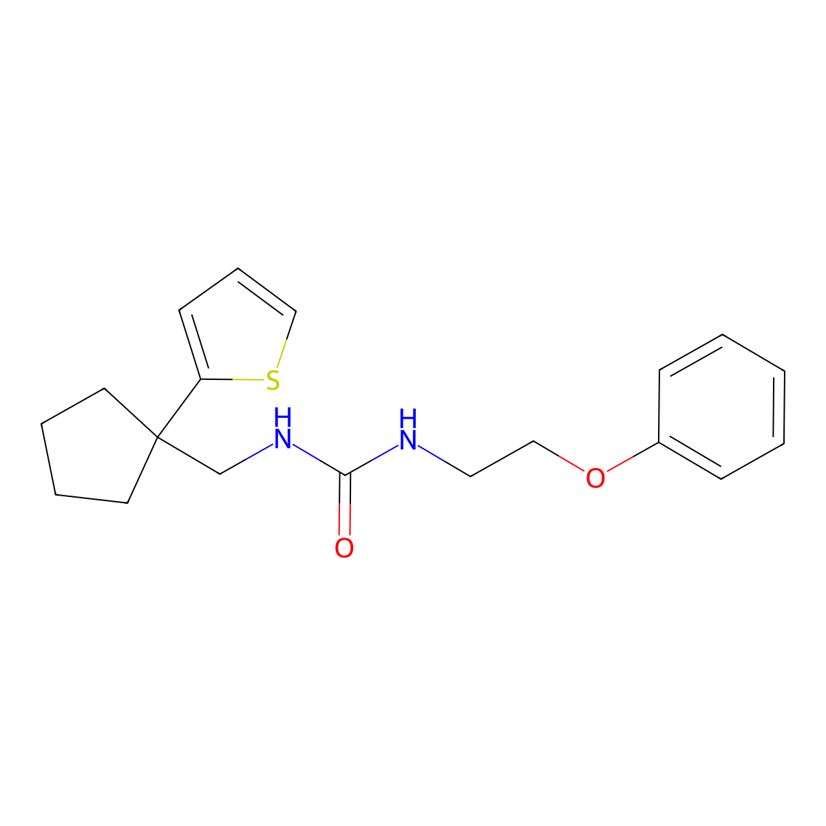 1-(2-Phenoxyethyl)-3-((1-(thiophen-2-yl)cyclopentyl)methyl)urea molecular structure, CAS 1396868-30-6