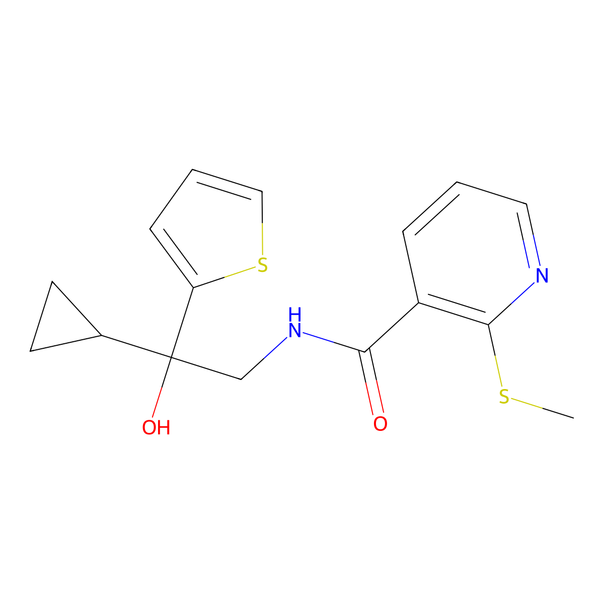 N-(2-cyclopropyl-2-hydroxy-2-(thiophen-2-yl)ethyl)-2-(methylthio)nicotinamide molecular structure, CAS 1396868-34-0