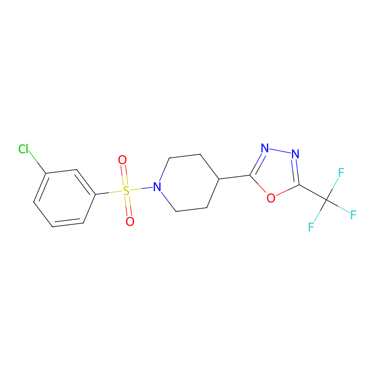 2-(1-((3-Chlorophenyl)sulfonyl)piperidin-4-yl)-5-(trifluoromethyl)-1,3,4-oxadiazole molecular structure, CAS 1396868-43-1